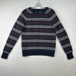 J. Crew Lambswool Fair Isle Nordic Crewneck Blue Pullover Sweater Men's Small